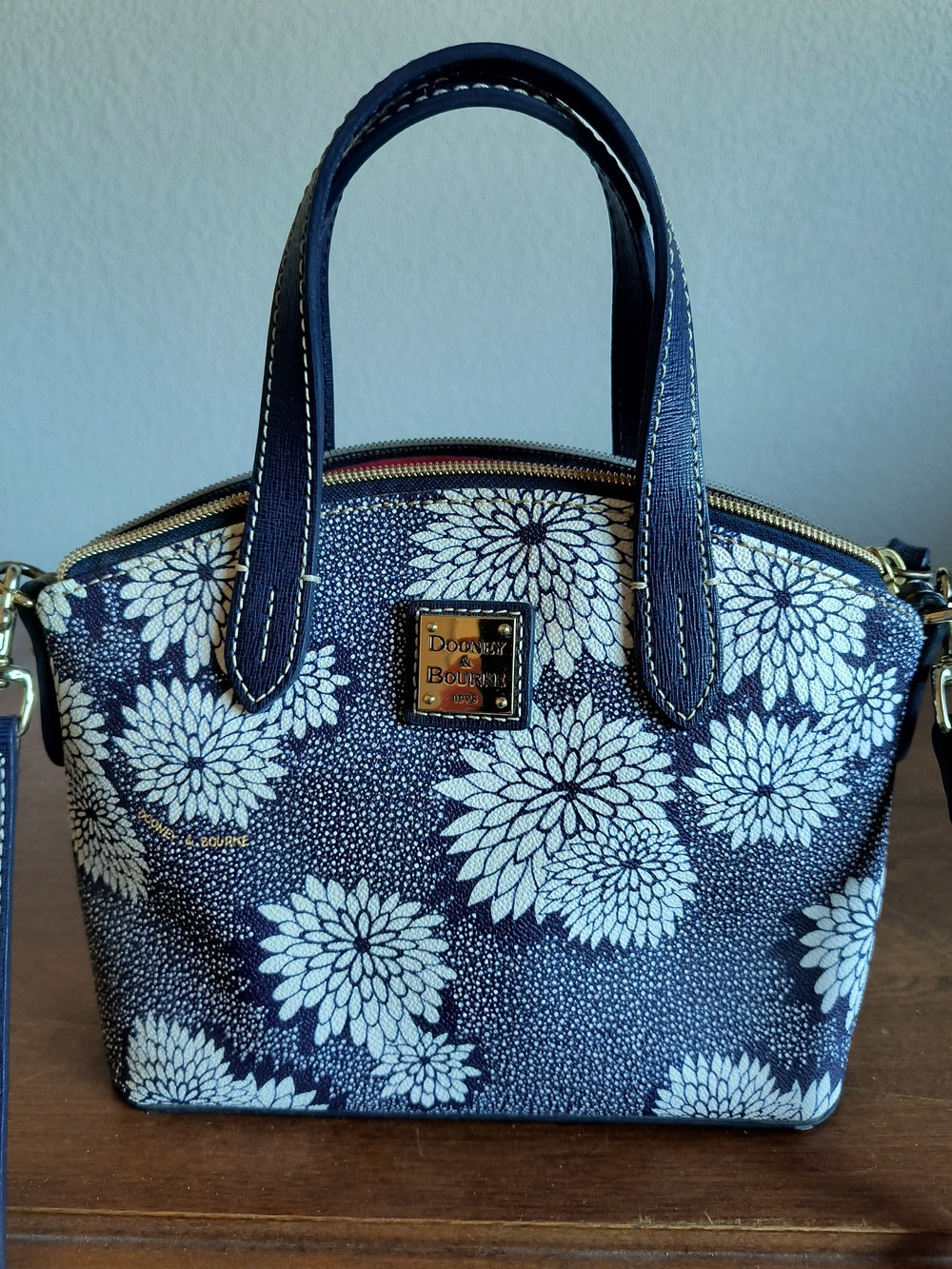 Dooney & Bourke Navy Floral Pebbled Dome Satchel